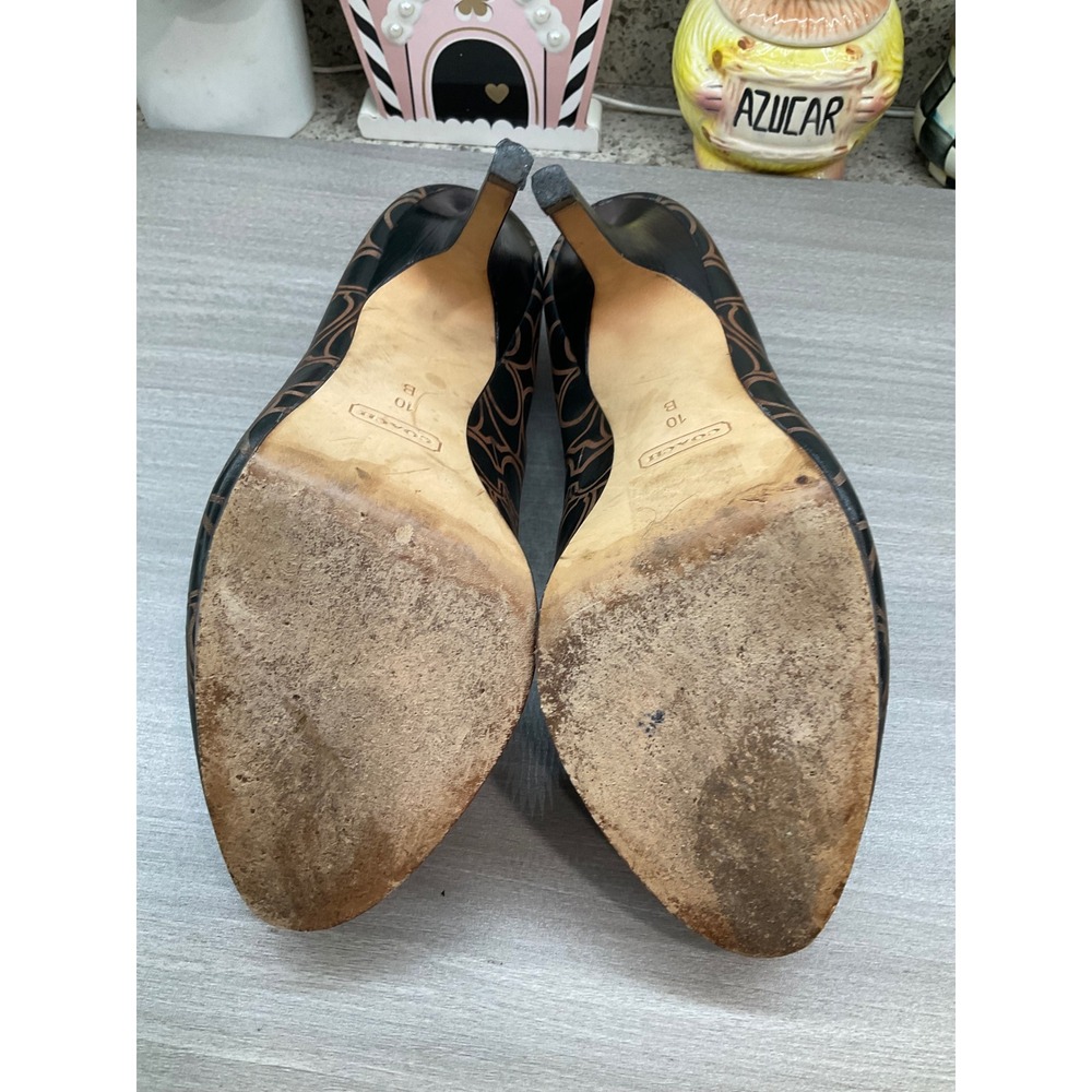 COACH BASIL BLACK AND WHISKEY LOGO HEELS - Picture 4 of 15